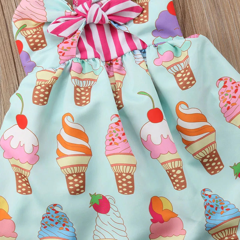 Brand New Infant Princess Girls Summer Toddler Kid Sleeveless Ice Cream Print Strap Tutu Party Dress Sundress Clothes 6M-5T