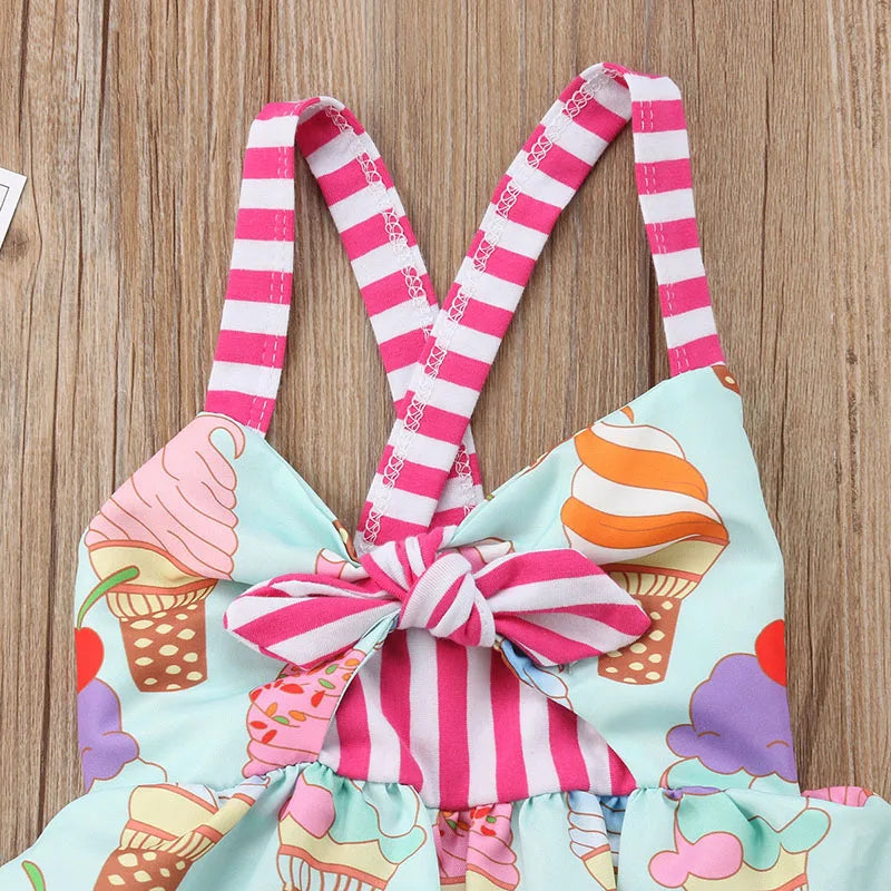 Brand New Infant Princess Girls Summer Toddler Kid Sleeveless Ice Cream Print Strap Tutu Party Dress Sundress Clothes 6M-5T