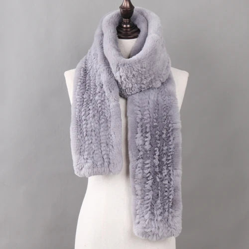 New Luxury Lady 100% Genuine Rex Rabbit Fur Scarves Fashion Long Style Knitted Real Fur Scarf Russian Women Winter Fur Mufflers