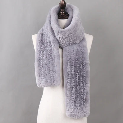 New Luxury Lady 100% Genuine Rex Rabbit Fur Scarves Fashion Long Style Knitted Real Fur Scarf Russian Women Winter Fur Mufflers