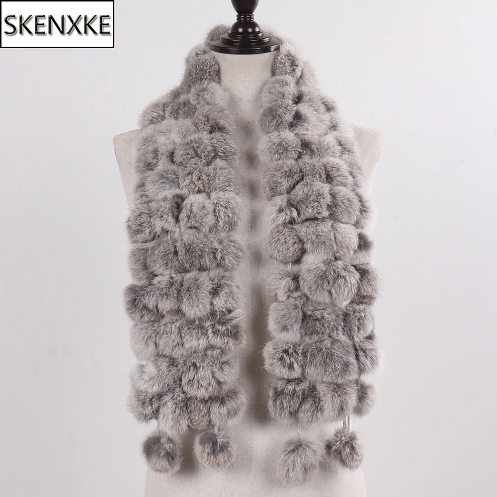 Women Winter Warm Real Rabbit Fur Scarf Hot Sale Natural Rabbit Fur Muffler 2024 Lady 100% Genuine Fur Scarves Wholesale Retail