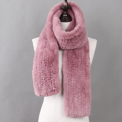 New Luxury Lady 100% Genuine Rex Rabbit Fur Scarves Fashion Long Style Knitted Real Fur Scarf Russian Women Winter Fur Mufflers
