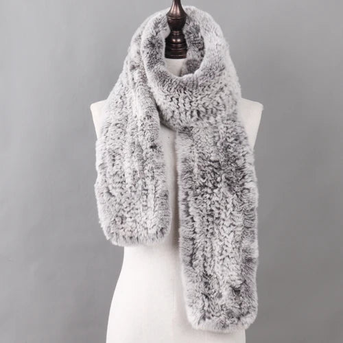 New Luxury Lady 100% Genuine Rex Rabbit Fur Scarves Fashion Long Style Knitted Real Fur Scarf Russian Women Winter Fur Mufflers