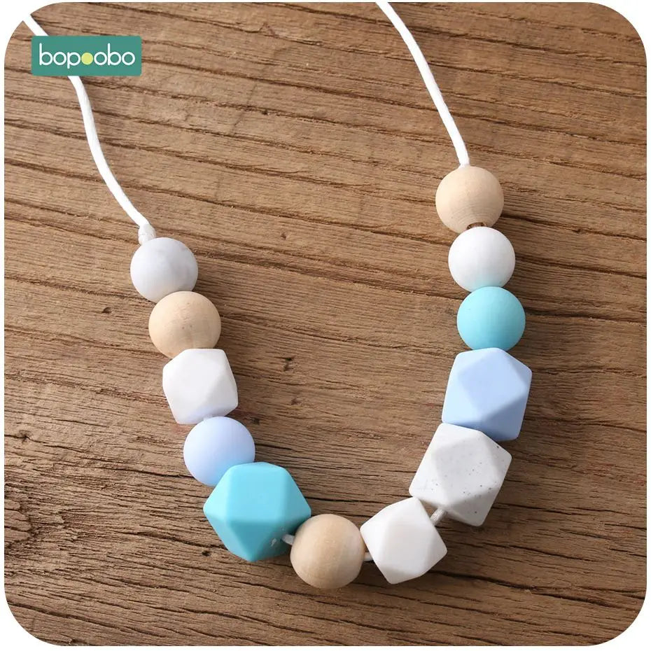 Bopoobo 1pc Baby Teething Silicone Necklace Food Grade Silicone Beads Hexagon Baby Toys Silicone Perle BPA Free Baby Teether