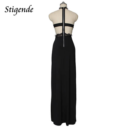 Stigende Women Summer Night Club Dress Chiffon Sleeveless Boho Evening Party Dress Sexy High Split