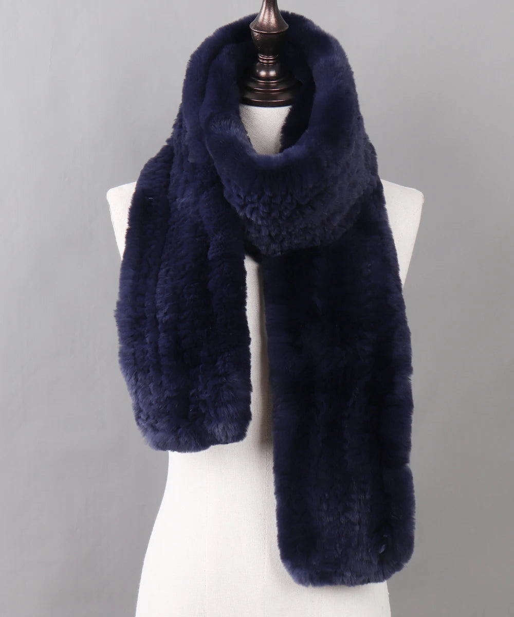New Luxury Lady 100% Genuine Rex Rabbit Fur Scarves Fashion Long Style Knitted Real Fur Scarf Russian Women Winter Fur Mufflers