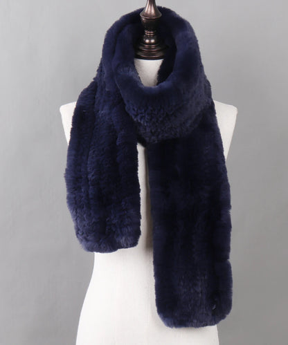 New Luxury Lady 100% Genuine Rex Rabbit Fur Scarves Fashion Long Style Knitted Real Fur Scarf Russian Women Winter Fur Mufflers