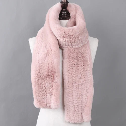 New Luxury Lady 100% Genuine Rex Rabbit Fur Scarves Fashion Long Style Knitted Real Fur Scarf Russian Women Winter Fur Mufflers