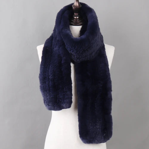 New Luxury Lady 100% Genuine Rex Rabbit Fur Scarves Fashion Long Style Knitted Real Fur Scarf Russian Women Winter Fur Mufflers