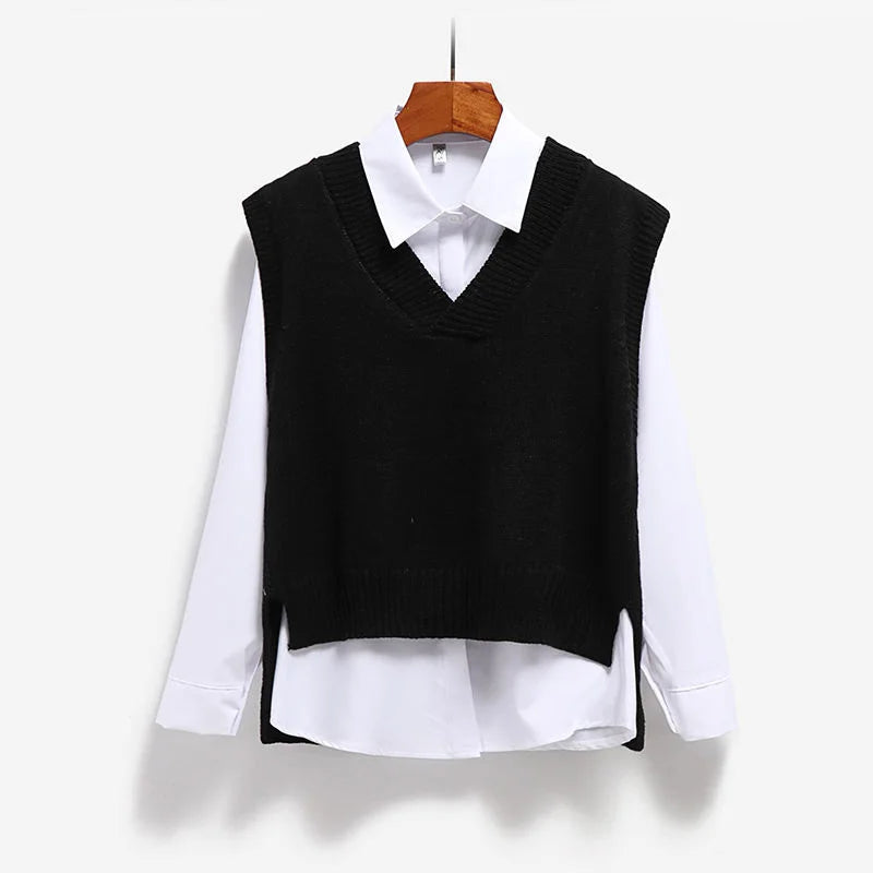 Women Sweater Vest V-neck Knitted Top 2025 New Korean Fashion Knitwear Spring Autumn Jumper