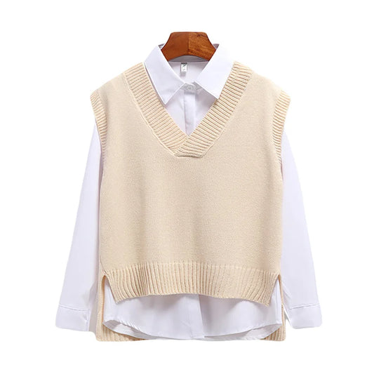 Sweater Vest V-neck Knitted Top 2025 New Korean Fashion Knitwear