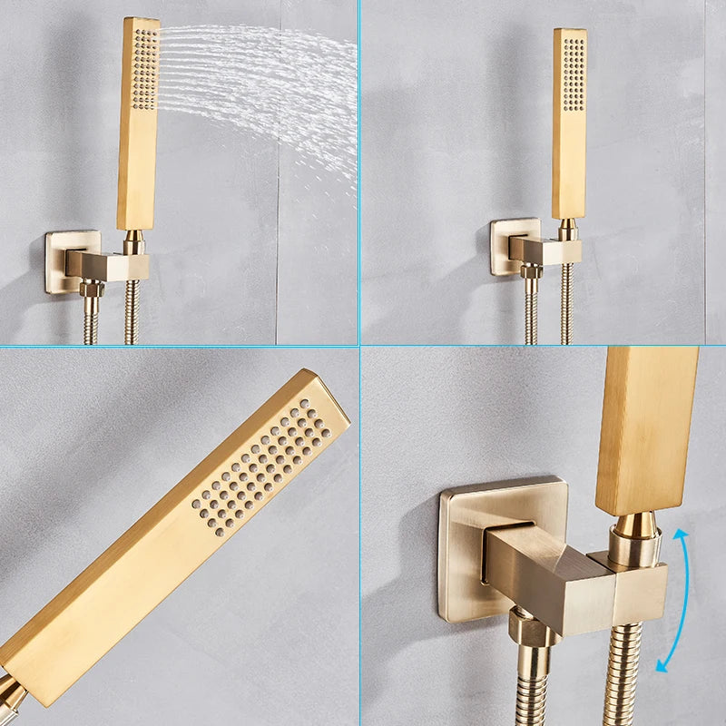 Wall Mounted Concealed Install Brushed Gold Shower Faucets Set Bathroom Shower System Shower Mixer Tap Rainfall Shower Faucet