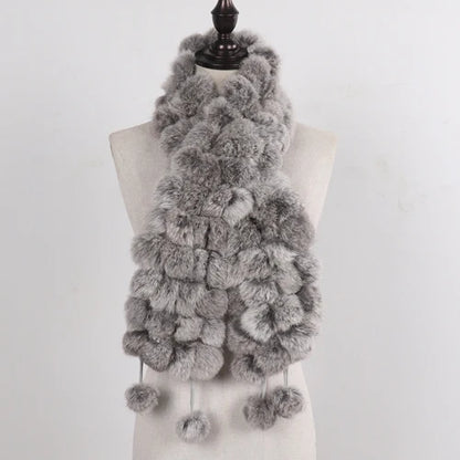 Women Winter Warm Real Rabbit Fur Scarf Hot Sale Natural Rabbit Fur Muffler 2024 Lady 100% Genuine Fur Scarves Wholesale Retail