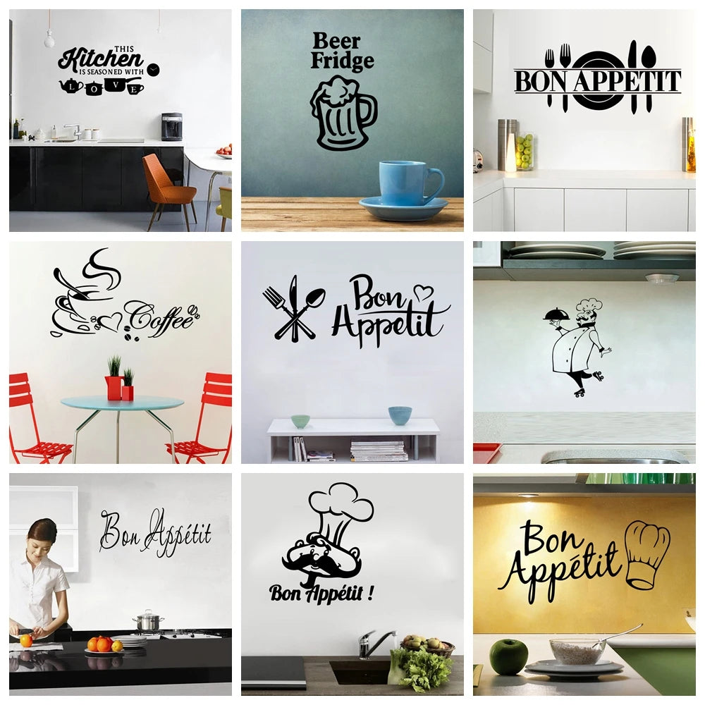 22 Styles Large Kitchen Wall Stickers Home Decor Decals Vinyl Sticker for House Decoration Accessories Mural Wallpaper Poster