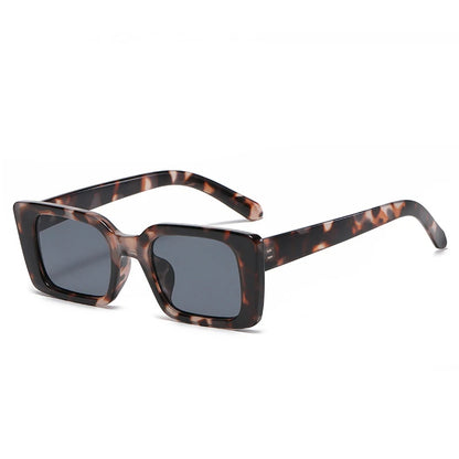 SO&EI Ins Popular Fashion Small Rectangle Sunglasses Women Retro Leopard Shades UV400 Men Trending Square Sun Glasses