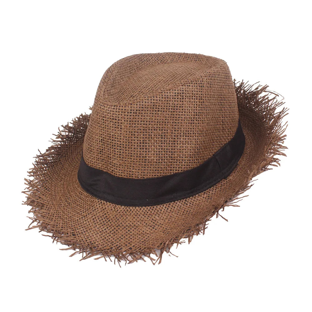 Sun hat men's summer anti jazz hat solid color breathable straw hat outdoor travel sunhat