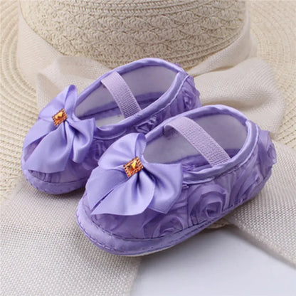 0-18M Baby Girls Shoes High Quality Cloth Baby Shoes Pink Gray White Purple Newborn Crib Shoes Bow Anti-Slip Toddler Prewalkers