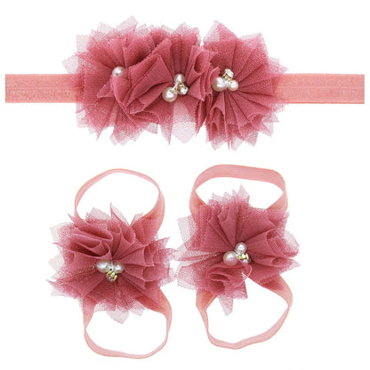 3Pcs/Set Hair Bandage Foot Band Headband Ribbon FlowerTurban Children Newborn Kids Headwear Baby Girl Accessory Soft Photo Props