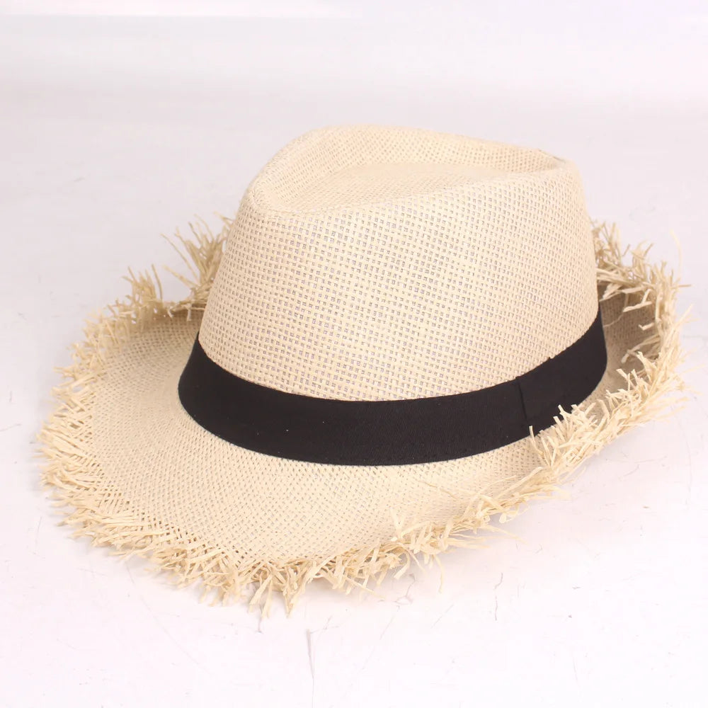 Sun hat men's summer anti jazz hat solid color breathable straw hat outdoor travel sunhat