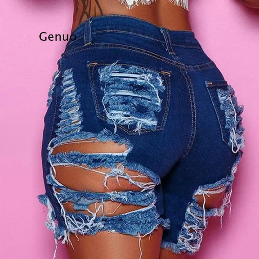 Summer Woman Trendy Ripped Denim Shorts Fashion Sexy High Waist Jeans Shorts Street Hipster Shorts Clothes