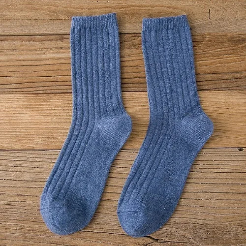 CHAOZHU Thicken Warm Merino Wool Classic Solid Colors Rib Socks Women High Quality Loose Crew Fashion Japanese Korea Sock Winter