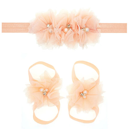 3Pcs/Set Hair Bandage Foot Band Headband Ribbon FlowerTurban Children Newborn Kids Headwear Baby Girl Accessory Soft Photo Props