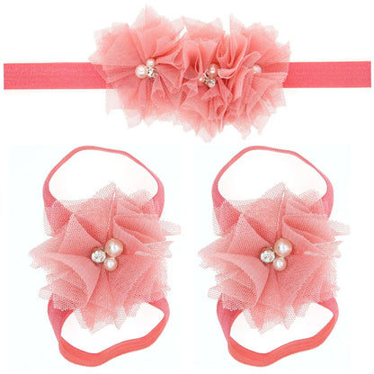 3Pcs/Set Hair Bandage Foot Band Headband Ribbon FlowerTurban Children Newborn Kids Headwear Baby Girl Accessory Soft Photo Props