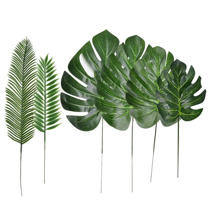 10-20 Pcs Artificial Plants Tropical Monstera Palm Leaves Simulation Leaf For Hawaiian Theme Party Decor Home Garden Fake Leaves