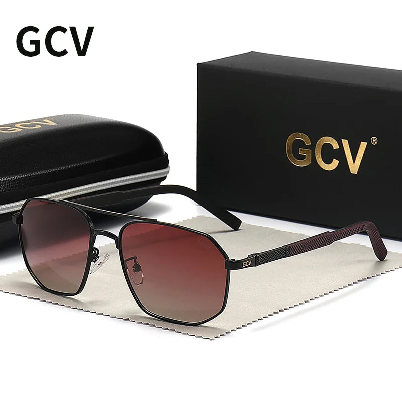 GCV Brand Classic Pilot Square Polarized Sunglasses Metal Frame Men's Driving Male Sun Glasses Eyewear UV Blocking Luxury