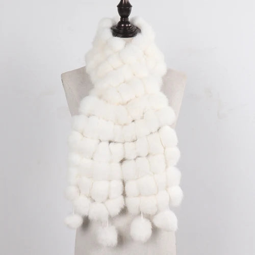 Women Winter Warm Real Rabbit Fur Scarf Hot Sale Natural Rabbit Fur Muffler 2024 Lady 100% Genuine Fur Scarves Wholesale Retail