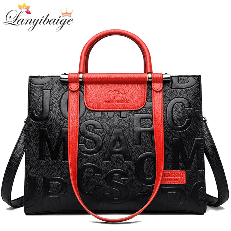 Ladies Quality Leather Letter Shoulder  Luxury Handbags Women Bags Designer Fashion Large Capacity Tote Bag