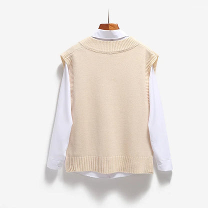 Women Sweater Vest V-neck Knitted Top 2025 New Korean Fashion Knitwear Spring Autumn Jumper