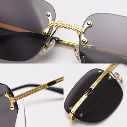 SHAUNA Ins Popular Small Rectangle Sunglasses Retro Rimless Mirror Coating Shades UV400