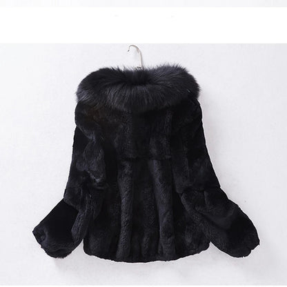 Faux Fur Women Fox Fur Collar Winter Coat Faux Rabbit Hair Short Slim Red Warm Jackets Plus Size Fake Fur Thick Ladies Outwear