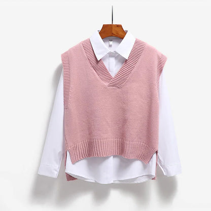 Women Sweater Vest V-neck Knitted Top 2025 New Korean Fashion Knitwear Spring Autumn Jumper