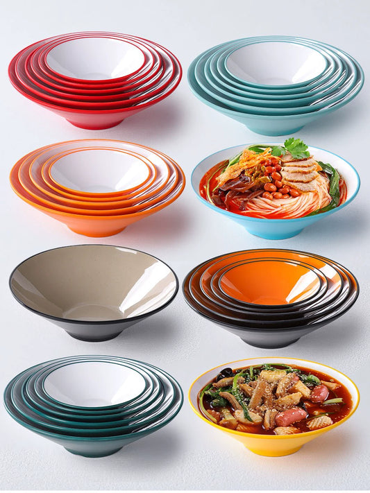 Melamine Rain-Hat Shaped Bowl Commercial Ramen Bowl River Snail Rice Noodle Bowl Noodle Restaurant Dedicated Noodles with Soy Sauce Wonton Pig's Knuckle Rice Spicy Hot Large Bowl