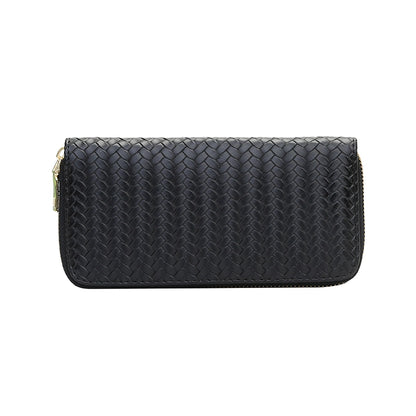 New Hand-Woven Men's and Women's Wallet Business Zipper Handbag Fashion Long Soft Leather Couple Clutch Bag