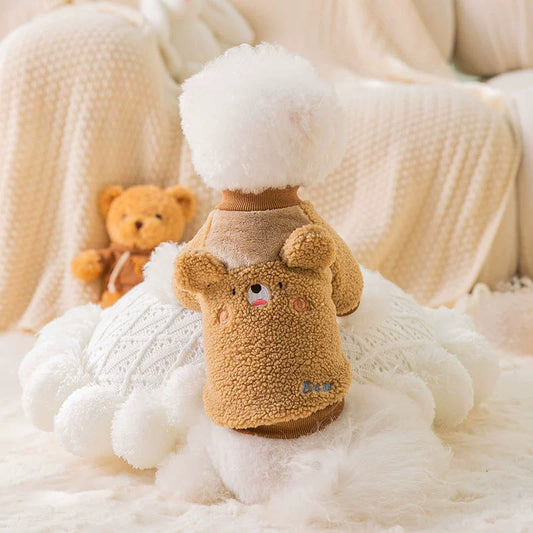 Autumn and Winter Warm Pet Clothes Dog Cat Cute Ears Thickened Fleece Winter Clothes Teddy Bichon Two-Legged Clothes