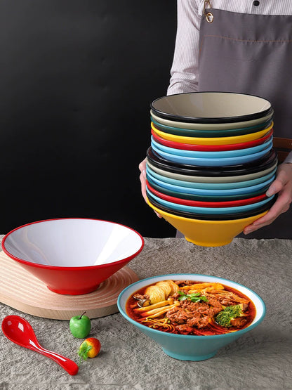 Melamine Rain-Hat Shaped Bowl Commercial Ramen Bowl River Snail Rice Noodle Bowl Noodle Restaurant Dedicated Noodles with Soy Sauce Wonton Pig's Knuckle Rice Spicy Hot Large Bowl