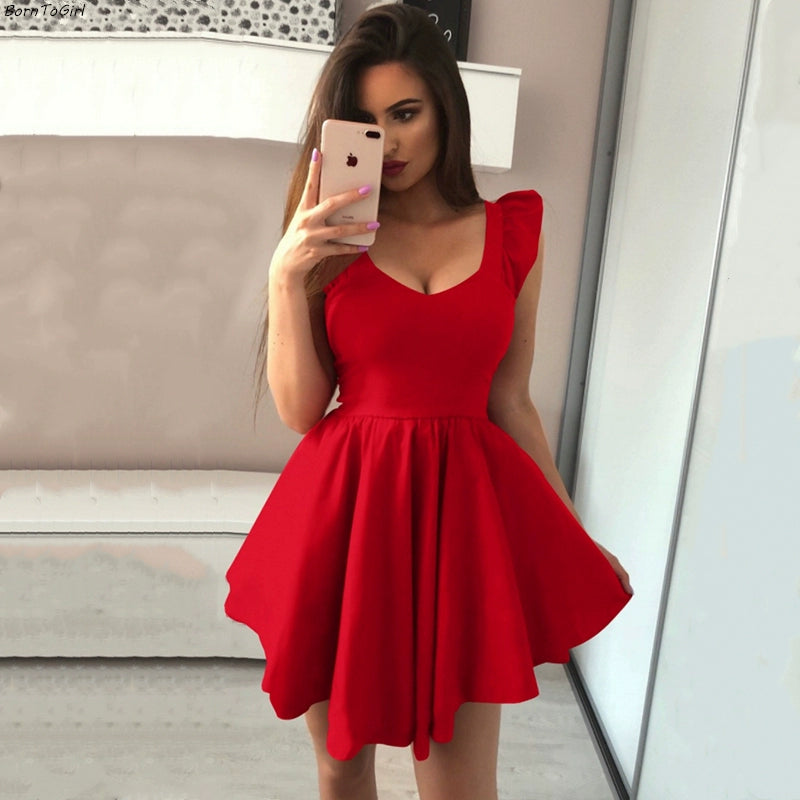 2025 Sexy Deep V Tight Waist Little Short Dress Red Slimming Dress