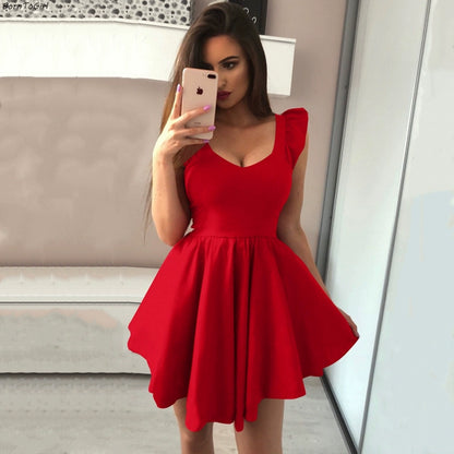 2025 Sexy Deep V Tight Waist Little Short Dress Red Slimming Dress