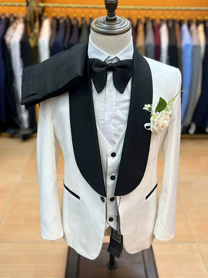 Best Seller in Europe and America Men Green Collar Suit Three-Piece Wedding Banquet Silm British Style Cross-Border E-Commerce Exclusive