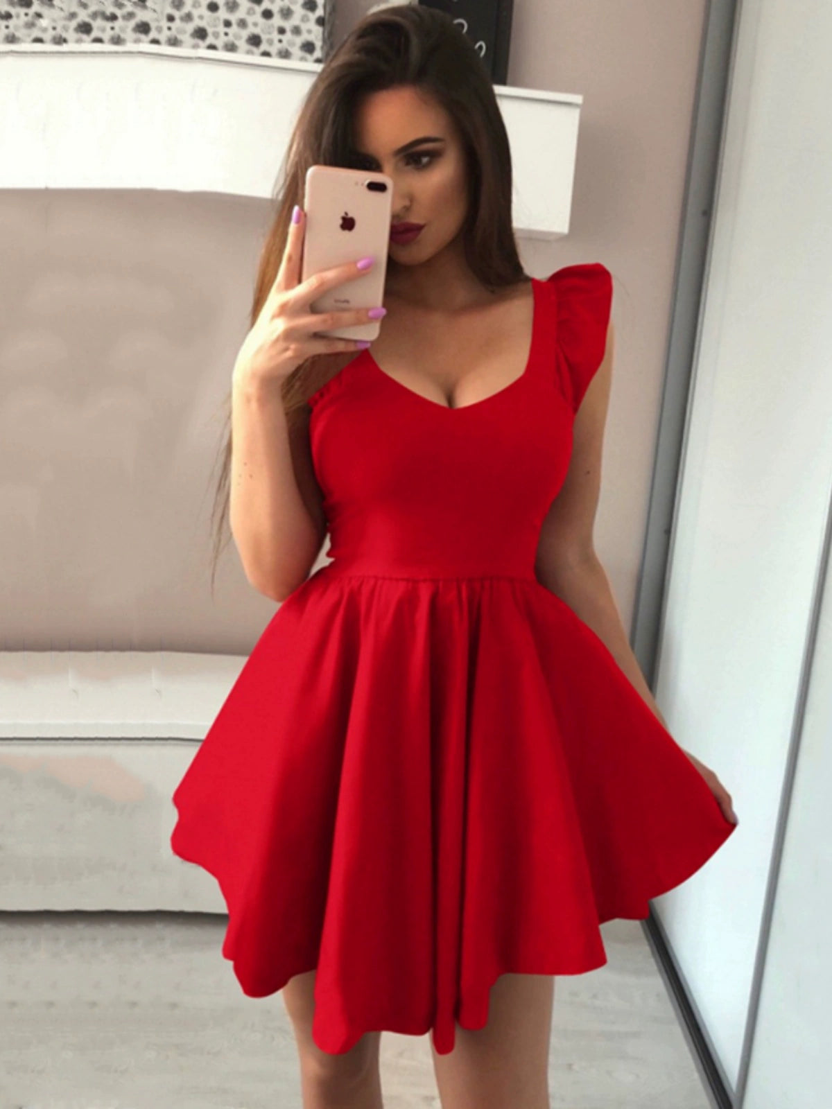 2025 Sexy Deep V Tight Waist Little Short Dress Red Slimming Dress