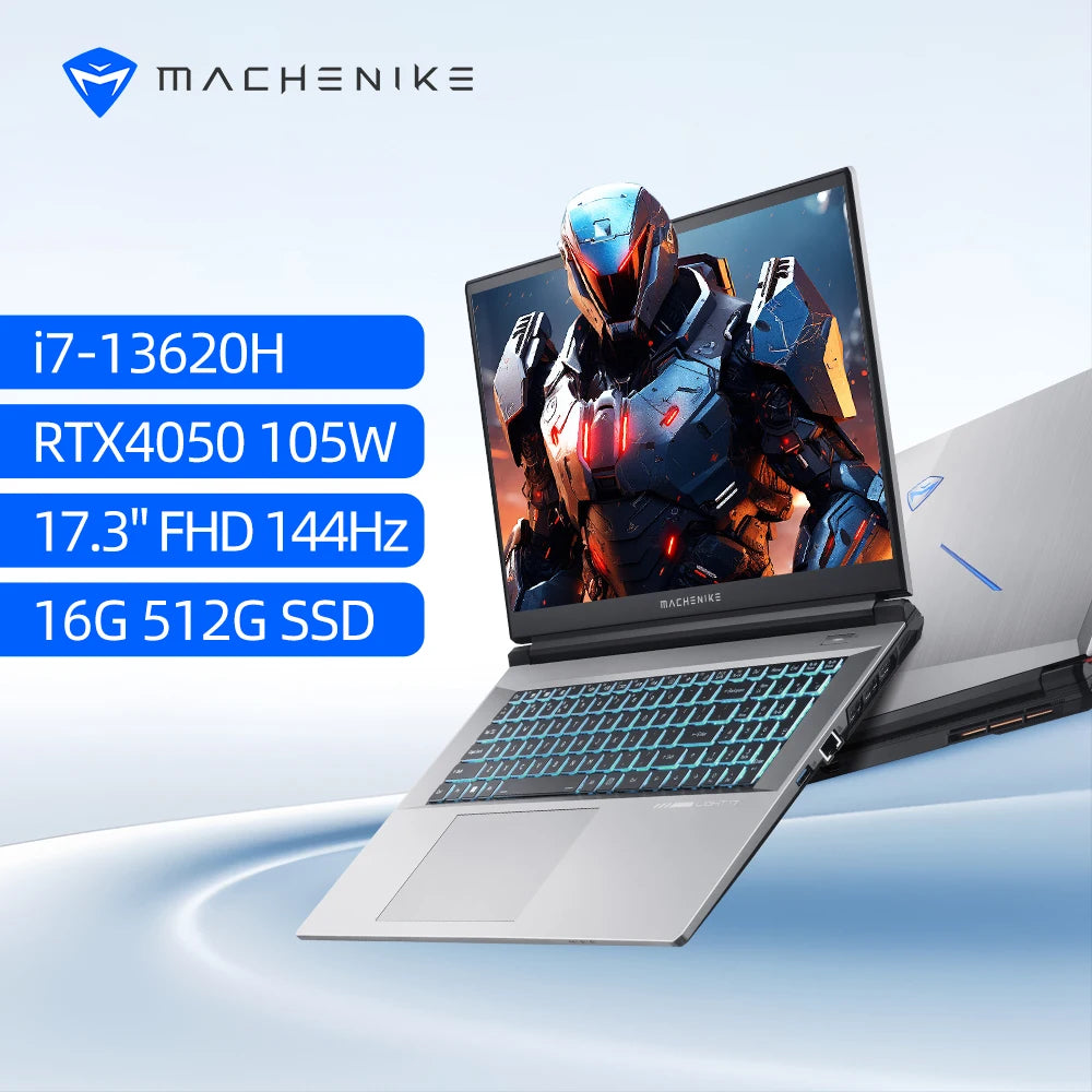 Pre Sale Machenike Gaming Laptop Light 17 i7-13620H RTX4050 105W 17.3'' 144Hz FHD 16G DDR5 512G SSD WiFi 6 Russian Keyboard