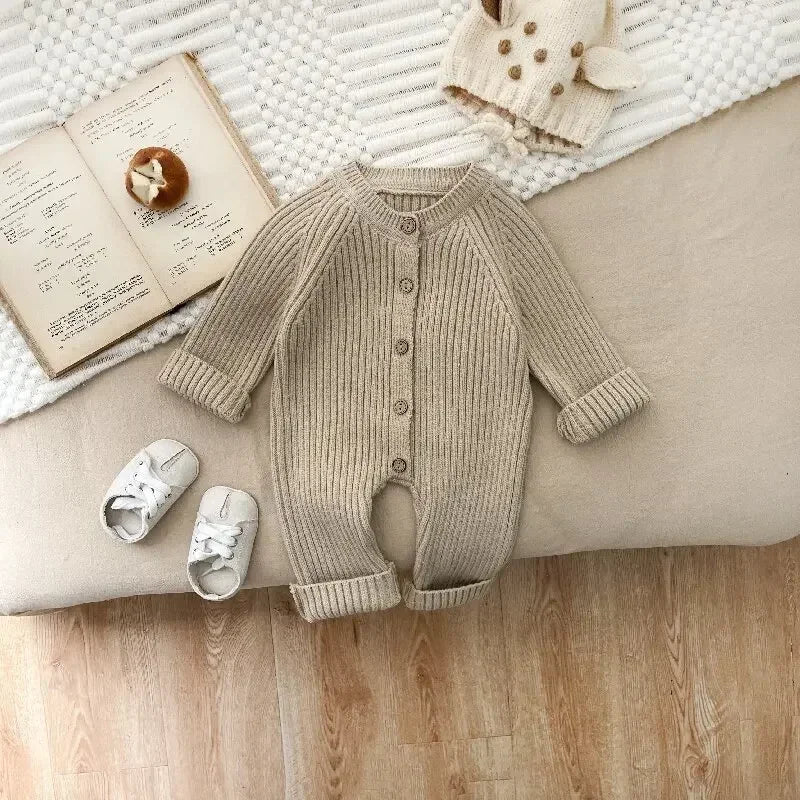 4614 Baby Jumpsuit 2025 Autumn and Winter New Solid Color Baby Boy's Knitting Climbing Clothes
