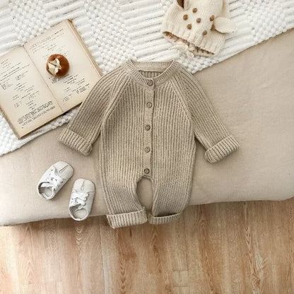 4614 Baby Jumpsuit 2025 Autumn and Winter New Solid Color Baby Boy's Knitting Climbing Clothes