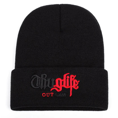 New Fashion Knitted Hat Thuglife Embroidery Couple Hat Unisex Black Beanie Hats Beanies Warm Knitted Hat Wool Cap Gorros