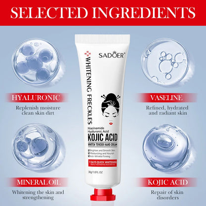Kojic Acid Whiten Hand Cream,Moisturizing Nourishing Niacinamide Hyaluronic Acid Tender Hand Lotion,Foot Skin Care Products