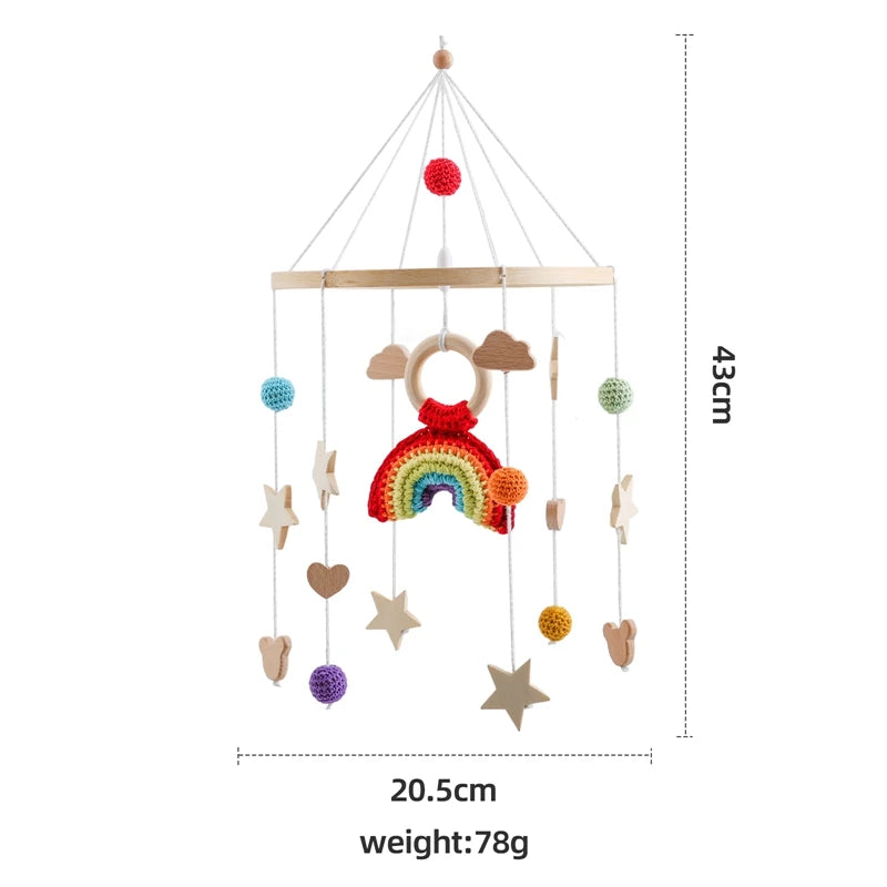 Baby Crib Mobile Bed Bell Rattle Toys Wooden Crochet Stars Pendant Bed Bell Toys Newborn Comfort Crib Bracket Hanging Toys Gifts