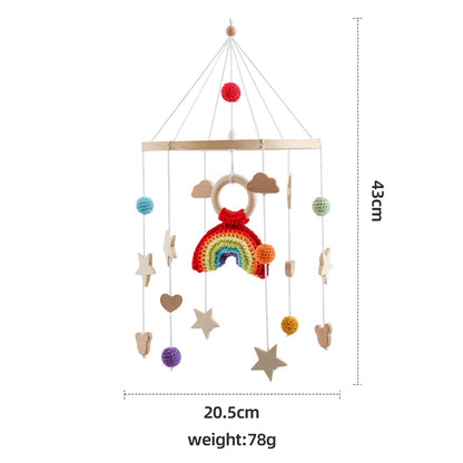 Baby Crib Mobile Bed Bell Rattle Toys Wooden Crochet Stars Pendant Bed Bell Toys Newborn Comfort Crib Bracket Hanging Toys Gifts